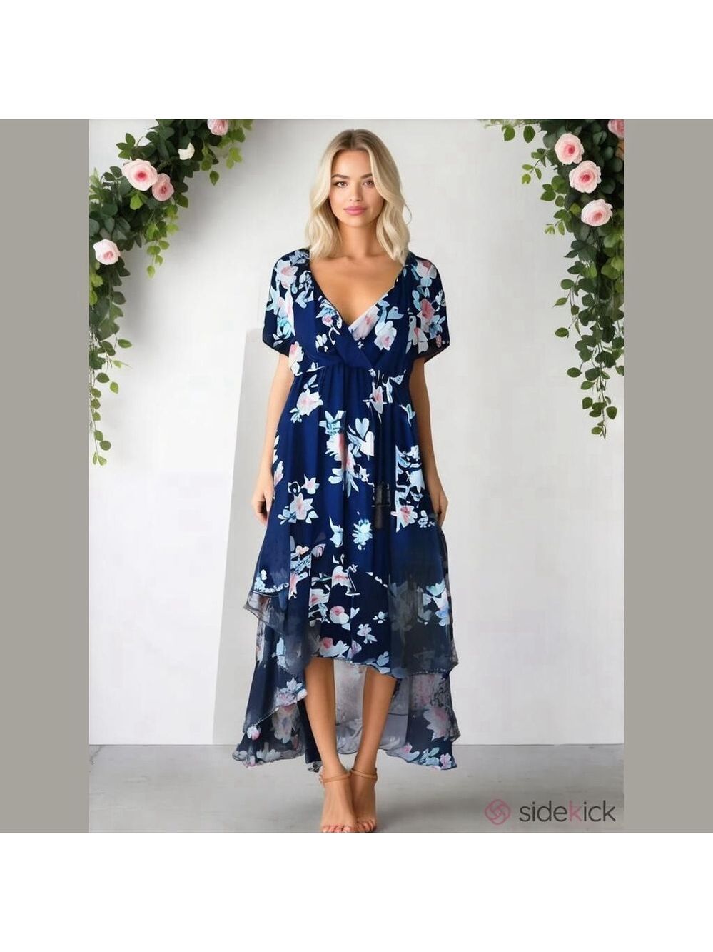 NWT Women's Lily Rose Floral Print Hi-Lo Dress Size S Blue
